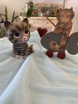 CAT FOLK ART and CAT BANK/GLASSES HOLDER