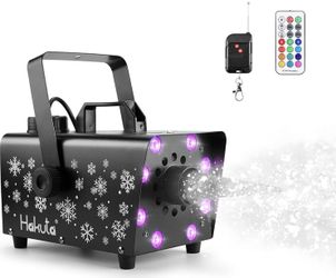Brand New  Snow Machine, 800W Snow Machine with 8 LED RGB Lights, 13 LED Lighting Colors and 2 Remotes, Perfect for Christmas, Halloween, Valentine's 