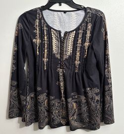Women’s Medium Black & Gold Ornate Long Sleeve Tunic Top