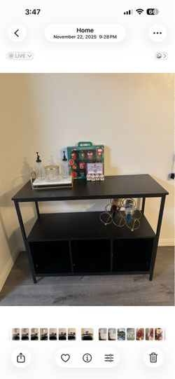 Black Metal and Wood Console Table
