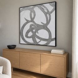 40” x 40” Large Abstract Wall Art – Silver & Black Frame