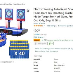 Electric Scoring Auto Reset Shooting Digital Target with Foam Dart Toy Shooting Blaster & 20Pcs Refill Darts, Battle Mode Target for Nerf Guns, Fun To