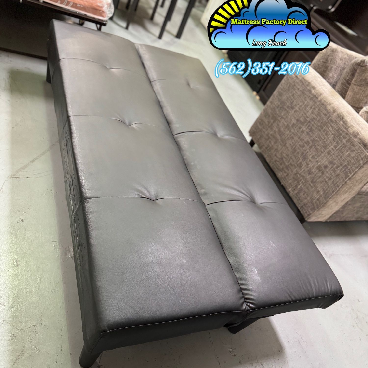 New Leather Black Futon Bed Sofa Cama 