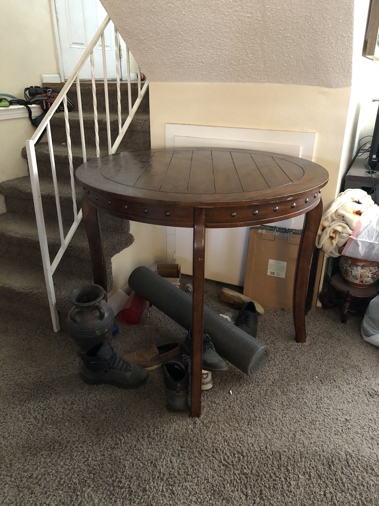 Solid Wood Round High Table And Bar Stools