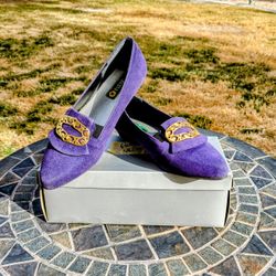 Genga Vintage Japanese 1970s Sz 6.5 Purple Velvet Retro Slip-On Flats Shoes EUC