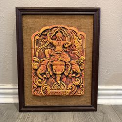 Majestic Elephant Goddess Wall Art – Handcrafted Relief in Rustic Frame from India (13” x 10”)