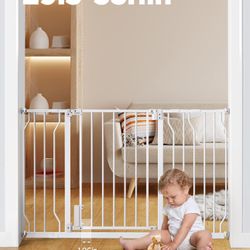 29.5” to 53.1” Baby Gate for Stairs Doorways and House, 30” Height Extra Wide Auto-Close Safety Dog Gate for Pets with Secure Alarm, Pressure Mounted,