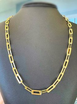 Jewelry 14k solid yellow gold Fancy Paperclip style 24” chain Necklace 21.4 grams 5mm