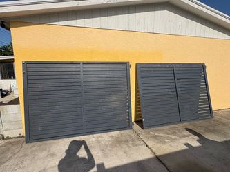 Pair of Modern Aluminum Driveway Gates - Powder Coated Charcoal - approx 72\"H x 96-108\"W each - aluminum, rust-proof, ready for slider