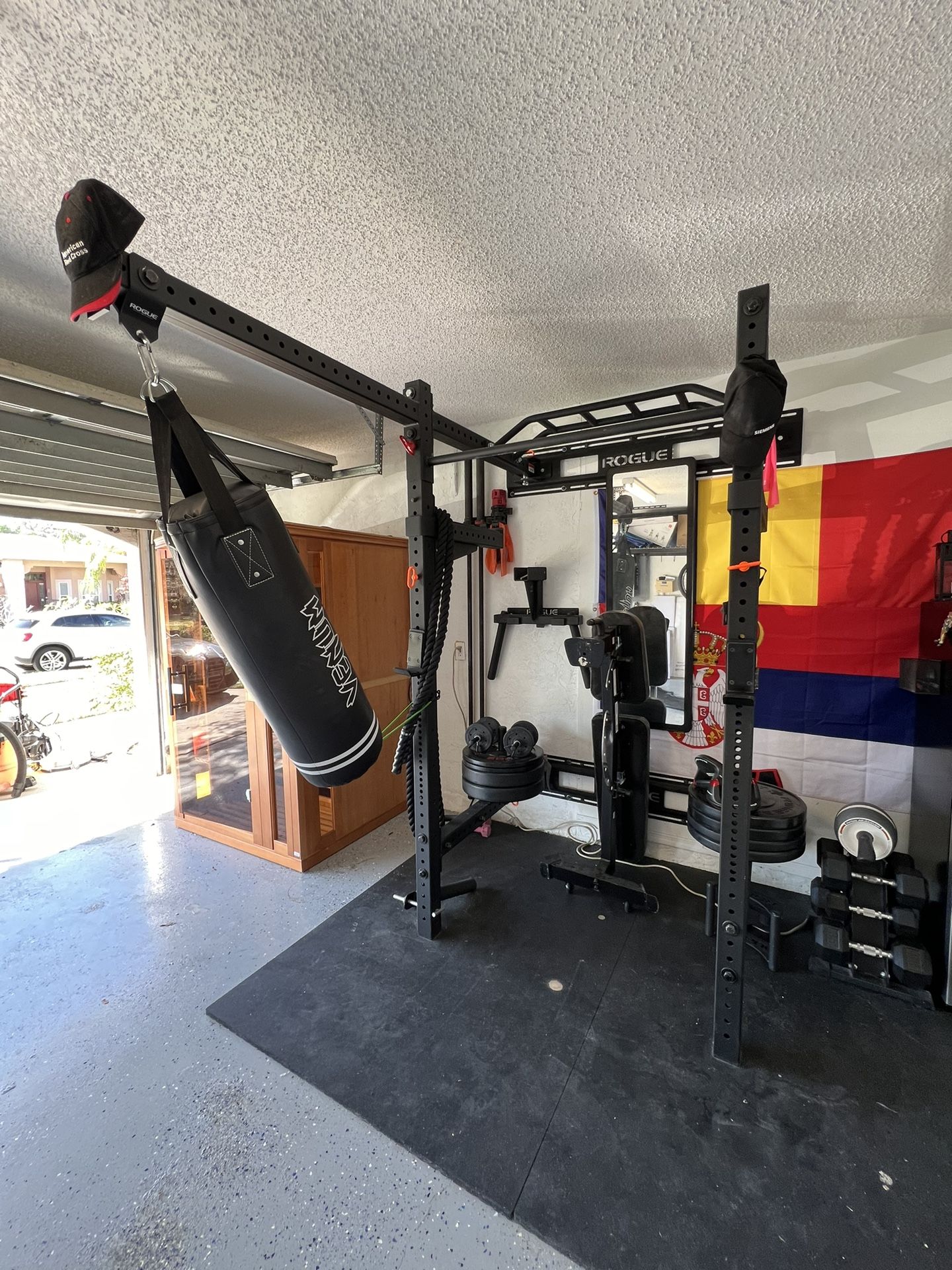 Rogue fitness Power Rack + Accessories + Weights