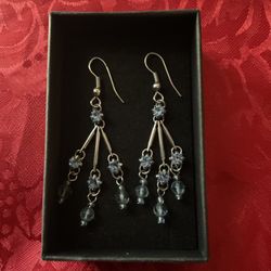 Silver Earrings With Topaz Rhinestones And Crystal Beads