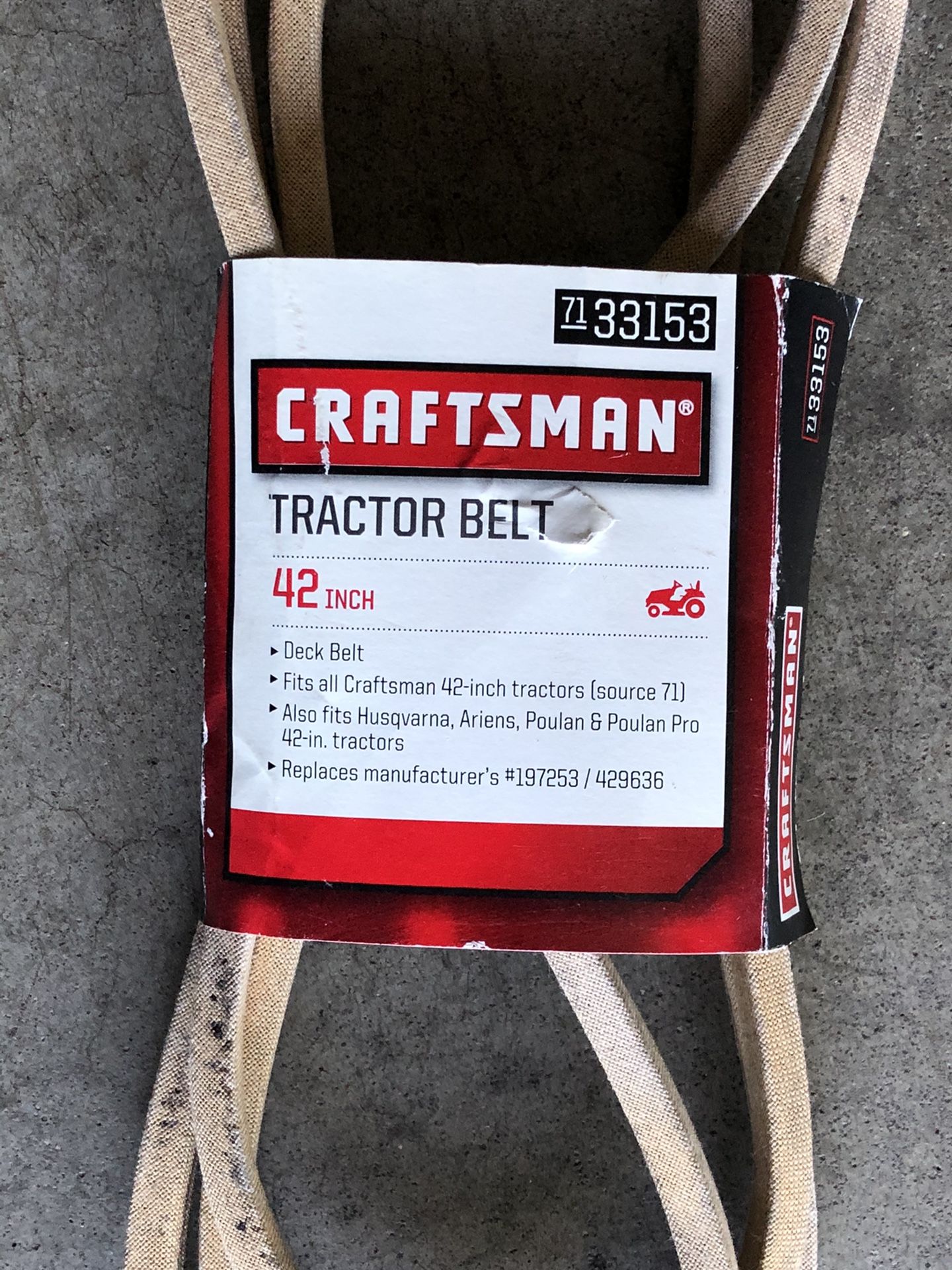 OEM Craftsman Tractor Belt for 42” blade deck tractor Brand New with part number 197253 Primary Mower Belt