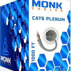 MONK CABLES | CAT6 Plenum Cable 1000ft | UTP, 23AWG, 550MHz | DSX-8000 Certified | Most Certified Cable of The Whole Market (Grey)