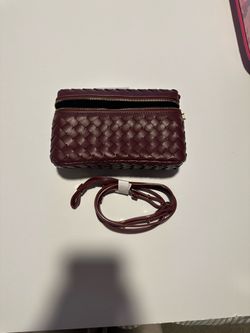 Burgundy Woven Leather Crossbody Bag