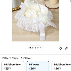 New Pearl Handle And Ribbon bow Rose Pedal Basket With White Roses At The End Of Each Bow $20.