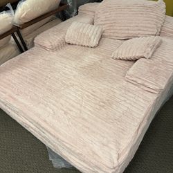 67'' Chaise Lounge Chair Indoor, Oversized Upholstered Sofa Bed, Sleeper Couch Reading Chairs Fluffy Plush Faux Fur Cloud Sofas Couches for Living Roo