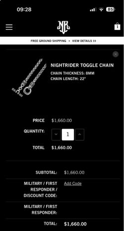 Night Rider Sterling Toggle  22” 8mm @ 145g  Heavy Thick