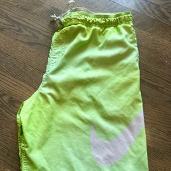 Vintage Nike Two Tone Neon Green  Mesh Lined Swim Trunks 8 1/2 “ Inseam - Mens L