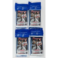 (4) 2021 Bowman Baseball Cello Packs 4 Pack Lot MLB Cards Fat Packs Value Packs