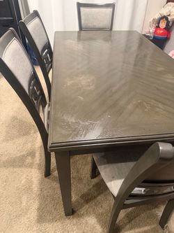 Gray Wood Dining Table with 4 Chairs 1 bench