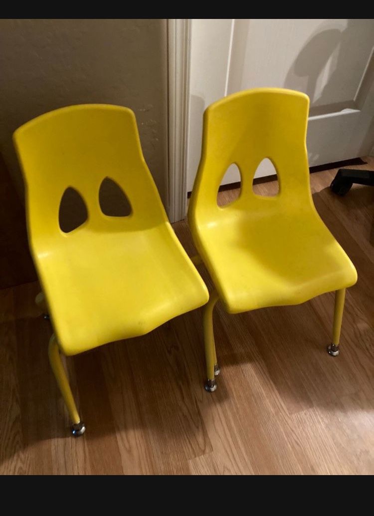 Vintage Kids School Metal And Plastic Chairs