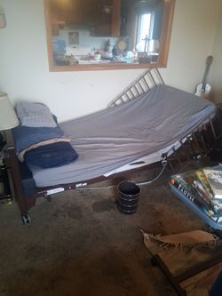 Hospital bed and tray.