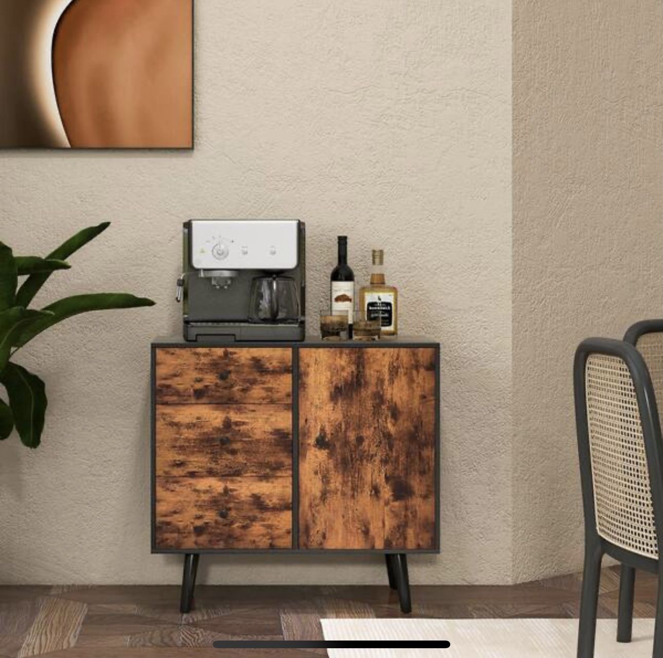 Costway Accent Cabinet 22.5"H Wood Shelf Organizer W/ 3-Drawers in Rustic Brown