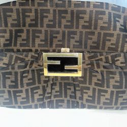 Fendi Mia Flap Crossbody Bag Zucca Canvas Medium Brown