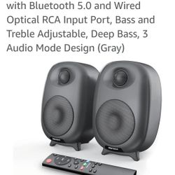 BESTISAN Bookshelf Speakers, 60 Watt Powered Bookshelf Speakers with Bluetooth 5.0 and Wired Optical RCA Input Port, Bass and Treble Adjustable. 