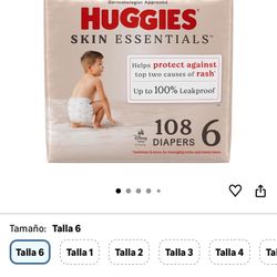 Gran Formato! 108 Pañales Huggies Skin Essentials Talla 6 (+15kg)