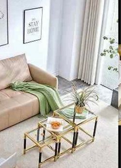 3 Pieces Square Nesting Glass End Tables,
