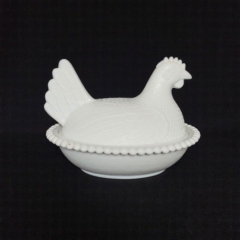 Milk Glass Chicken Dish Antique