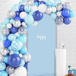 AIBIIN 2x5ft Blue Arch Wall Backdrop Round Top Backdrop Cover Solid Color Round