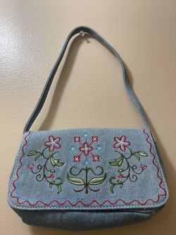 Floral Blue Jean Handbag 