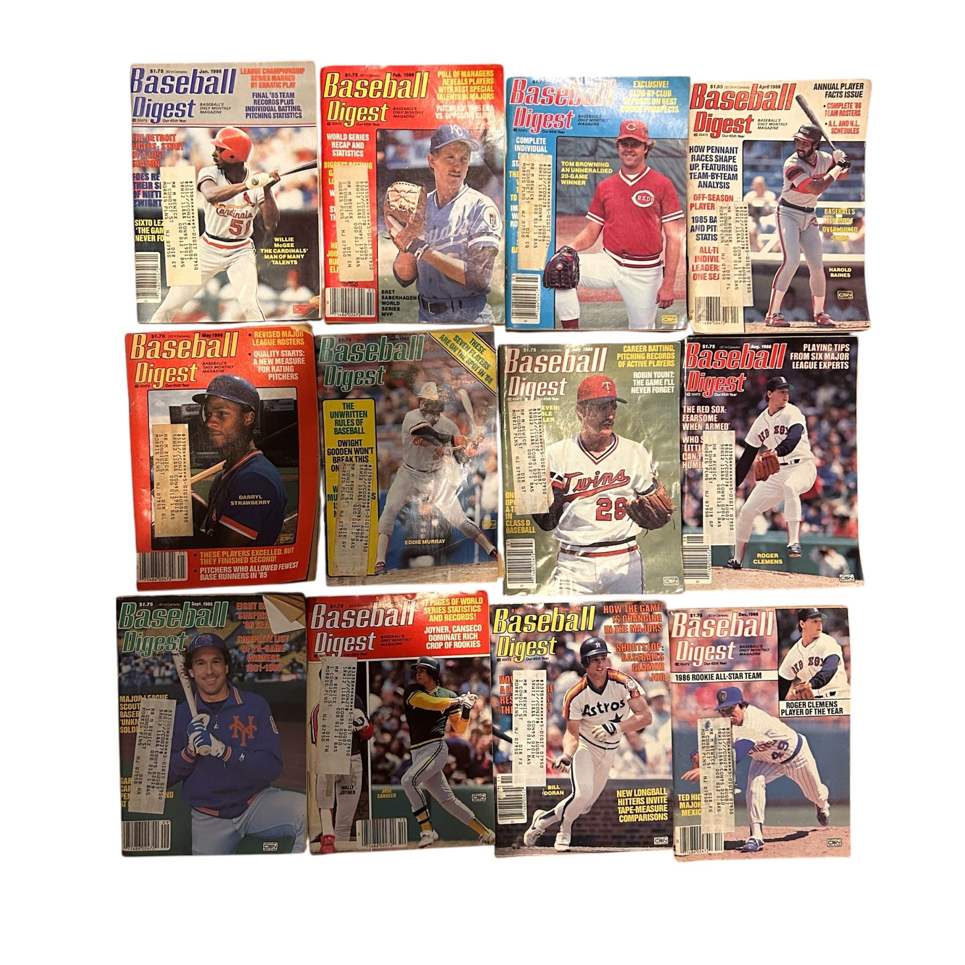 Lot 12 Vintage Issues Baseball Digest Monthly Magazines 1986 MLB
