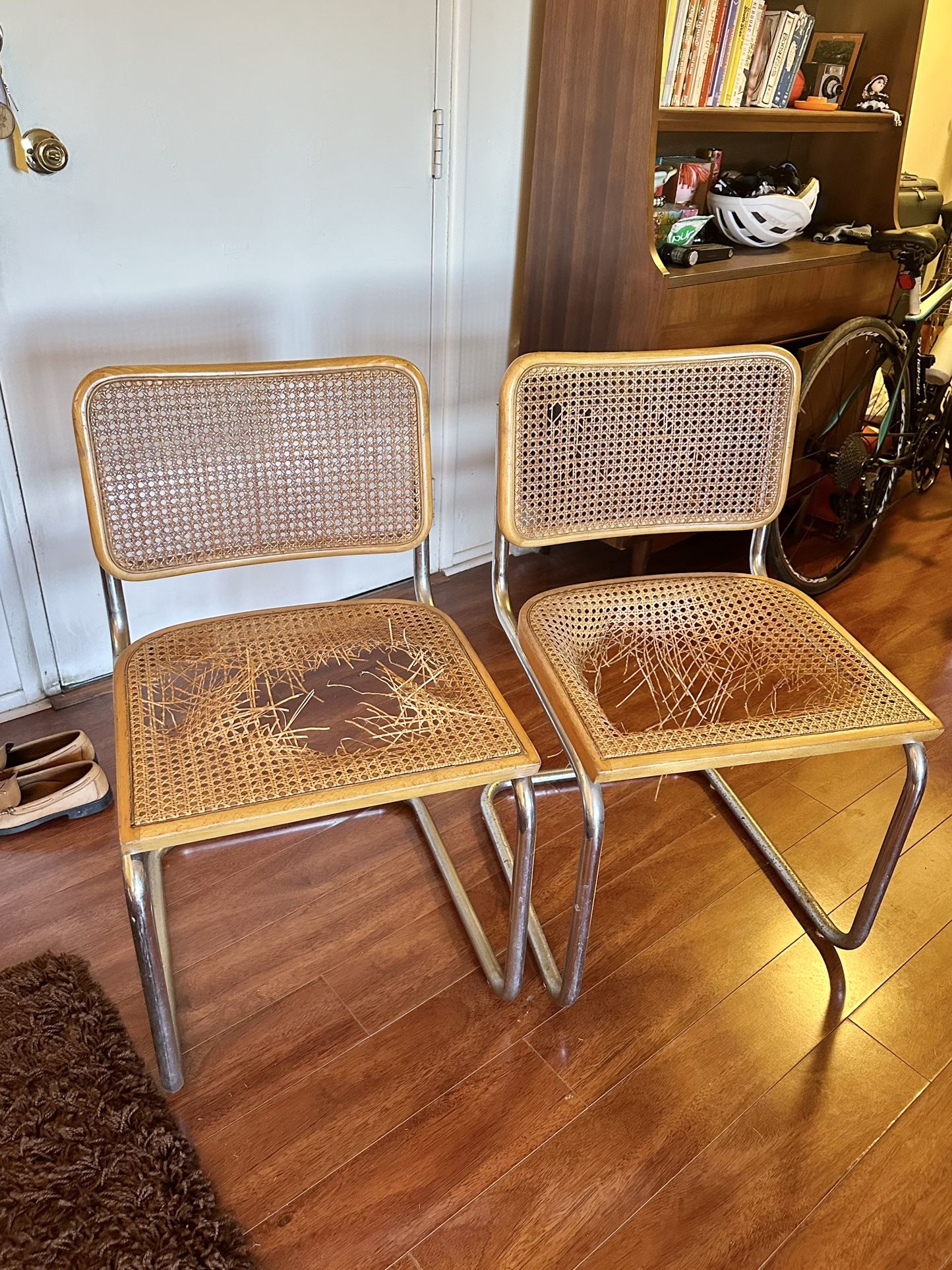 Cesca Chairs Set of 2 Cane Rattan Dining Brown Chrome Used 