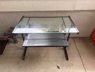 Glass top desk with keyboard shelf