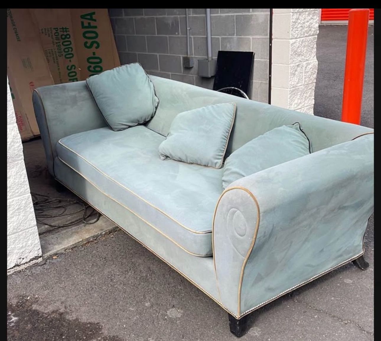 Smoky Teal Microfiber Sofa & Ottoman-Delivery Avail