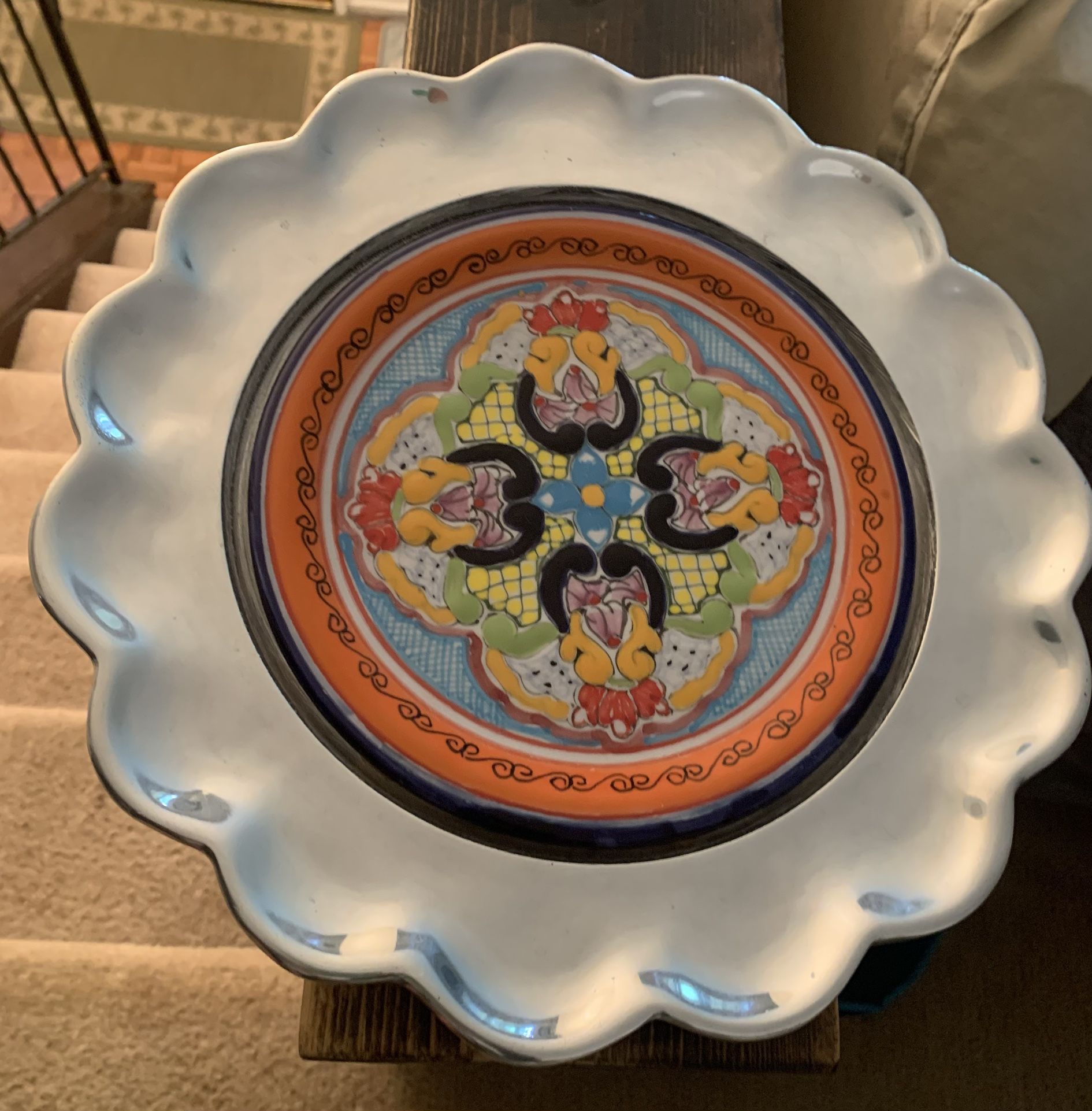 Vintage  Loza Original from Mexico - Handpainted Plate Framed in Silver