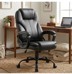 High Back Executive Office Chair, Ergonomic PU Computer Desk Chair with 3-Level Tilt, Padded Armrests 360° Swivel Free Task Chairs for Home Office, 33