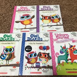 5 Books, Owl Diaries & unicorn diaries