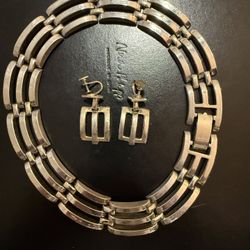 Vintage Metal Necklace And Earrings Set