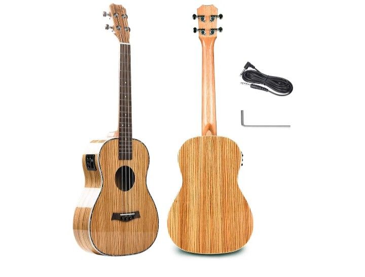 Caramel CB103 Zebra Wood Glossy Baritone Acoustic/Electric Ukulele ( Needs Guitar String)

