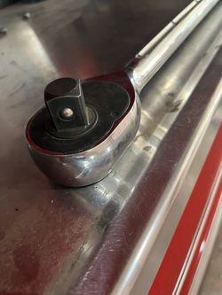 Chrome Ratchet Wrench with Red Accent