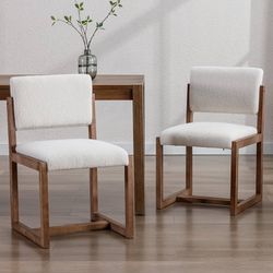Y104-Vintage Sherpa Dining Chairs Set of 2, Farmhouse Open Back Kitchen Side Chairs with Solid Wood Legs Mid Century Armless Dining Room Chairs for Li