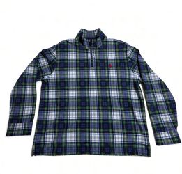 EUC Men's Polo Ralph Lauren Plaid-Print Quarter-Zip Estate-Rib Pullover Size L