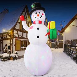 8FT Snowman Inflatable Decoration,Blow up Yard Decoration with Led Lights,Mute Blower,Fixed Rope. Best Yard Decoration for Christmas/Holiday/Party