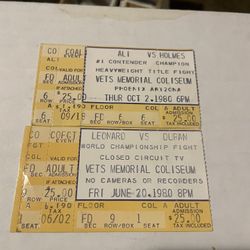 2 TICKETS STUBS 1 ALI VS HOLMES 1 LEONARD VS DURAN