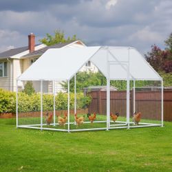 Large Metal Chicken Coop with Run 120" L x 120" W x 79.2" H Walk-in Poultry Cage with Waterproof Cover Ideal for Patio Farm Outdoor Duck Run, Rabbit P