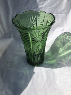 Antique star burst press glass 8 inch vase NO CHIPS